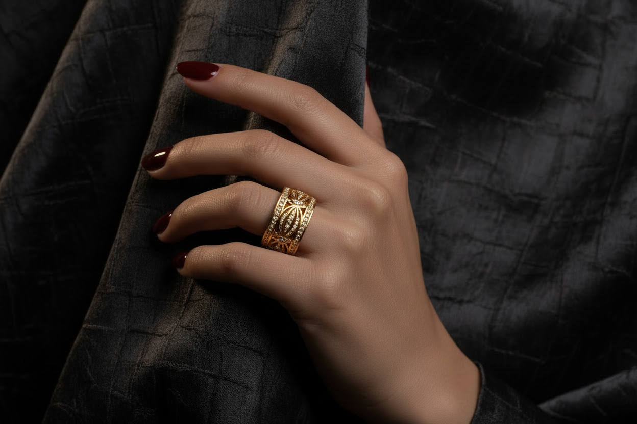 modifie le modèle de la bague en une couleur or et un bijoux plus attirant